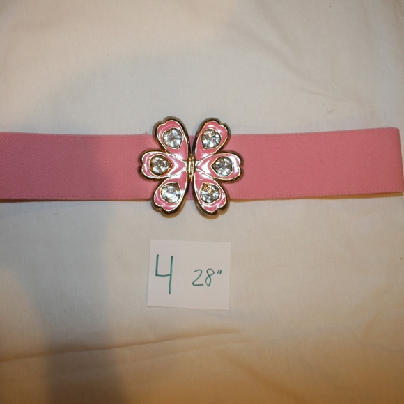 ??  Vintage Flamingo Pink Flower Rhinestone Elastic Bling Belt 25-28\